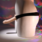 Телесный полый страпон с черными эластичными ремешками Our First Hollow Strap On (Цвет: телесный с черным)