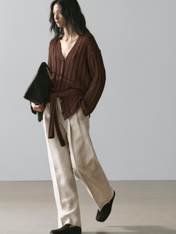 Massimo Dutti Брюки из льна, бежевый