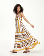 Сарафан с ярусной юбкой в крупную полоску