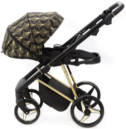 Детская коляска Adamex Quantum Star 2 в 1 Q-STAR58 (ЧЕРНЫЙ+ЗОЛОТОЙ ОРНАМЕНТ+ЗОЛОТО ДНО+ЗОЛОТО РАМА)