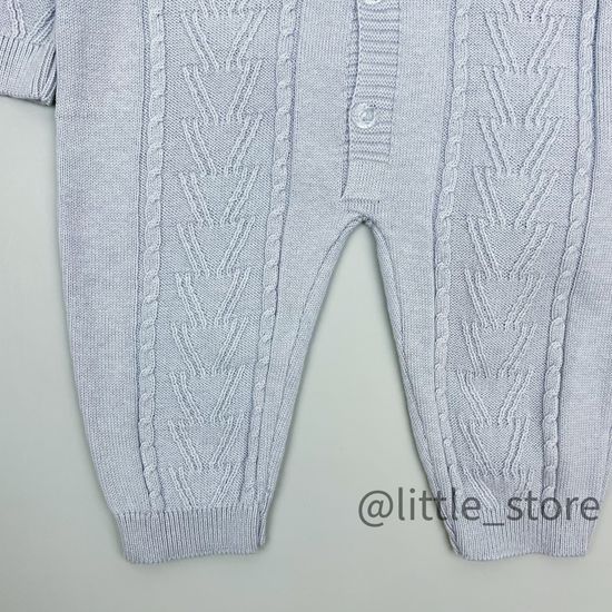 Комбинезон вязаный с шапочкой, Серо-голубой