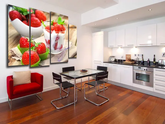 Модульная картина "Десерт клубника со сливками"