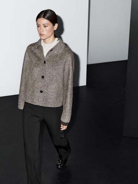 Massimo Dutti Короткое пальто с контрастными нитями, коричневый
