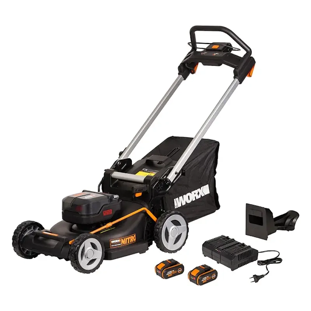 WORX WG748E газонокосилка аккумуляторная (2 x 4 Ач, ЗУ)
