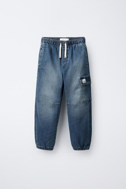 ZARA ДЖИНСОВЫЕ БРЮКИ-ДЖОГГЕРЫ КАРГО, ВЫЦВЕТШИЙ СИНИЙ