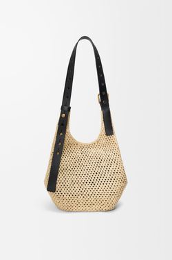 Loewe Сумка-хобо Punch Hole изготовленная из рафии и телячьей кожи, натуральный/черный