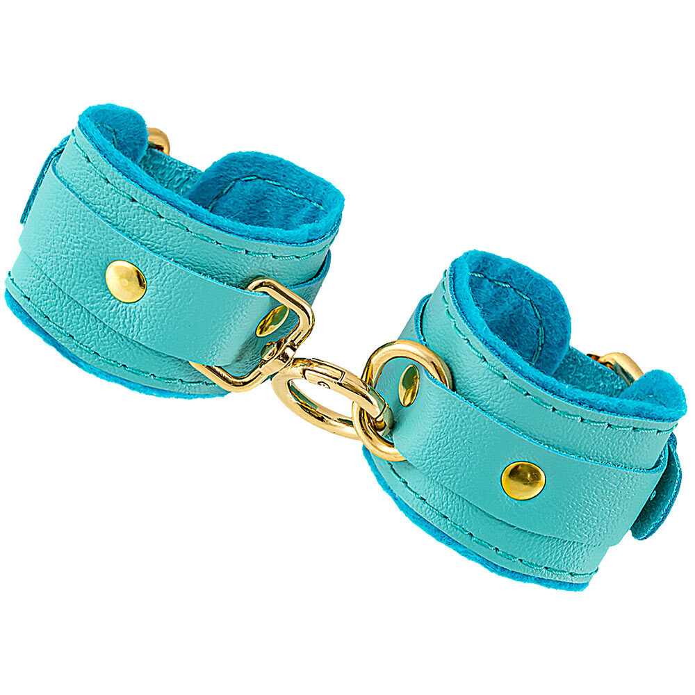 Наручники-браслеты Pecado BDSM, «МИНИ», двуслойный, оригинальная сцепка, натуральная кожа, голубой