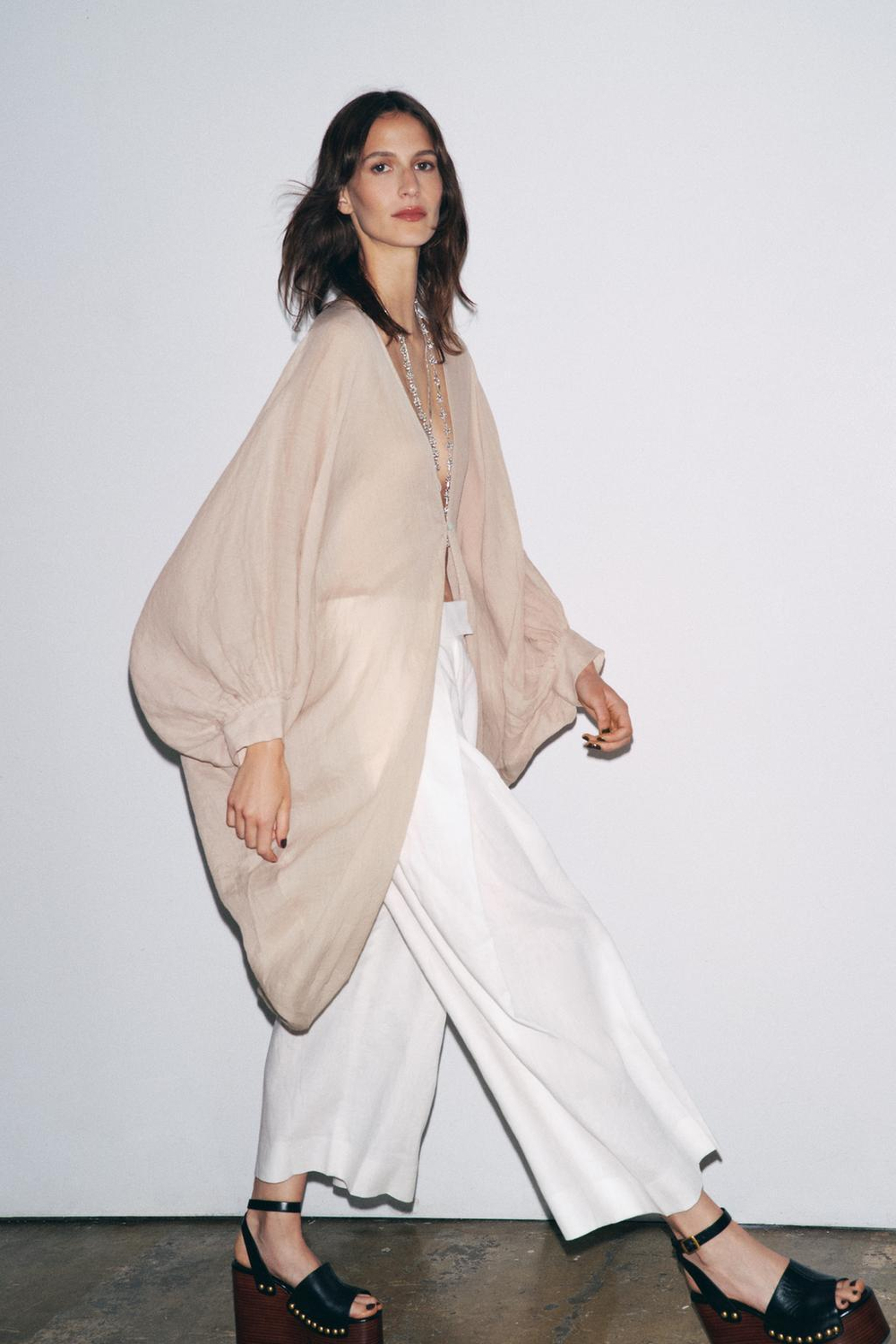 ZARA ДЛИННЫЙ ТОП ИЗ РАМИ — ZW COLLECTION, БЕЖЕВЫЙ