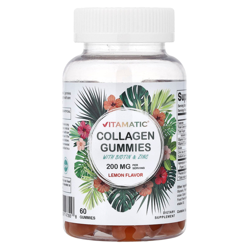 Vitamatic, жевательные таблетки с коллагеном, биотином и цинком, со вкусом лимона, 60 жевательных таблеток