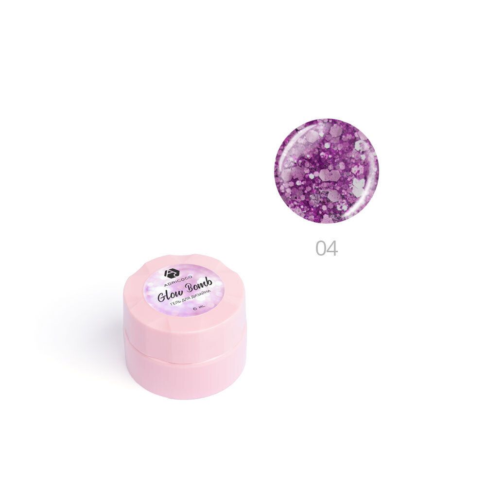 Гель для дизайна ногтей ADRICOCO Glow Bomb №04 &quot;Сиреневое сияние&quot; (6 мл.)