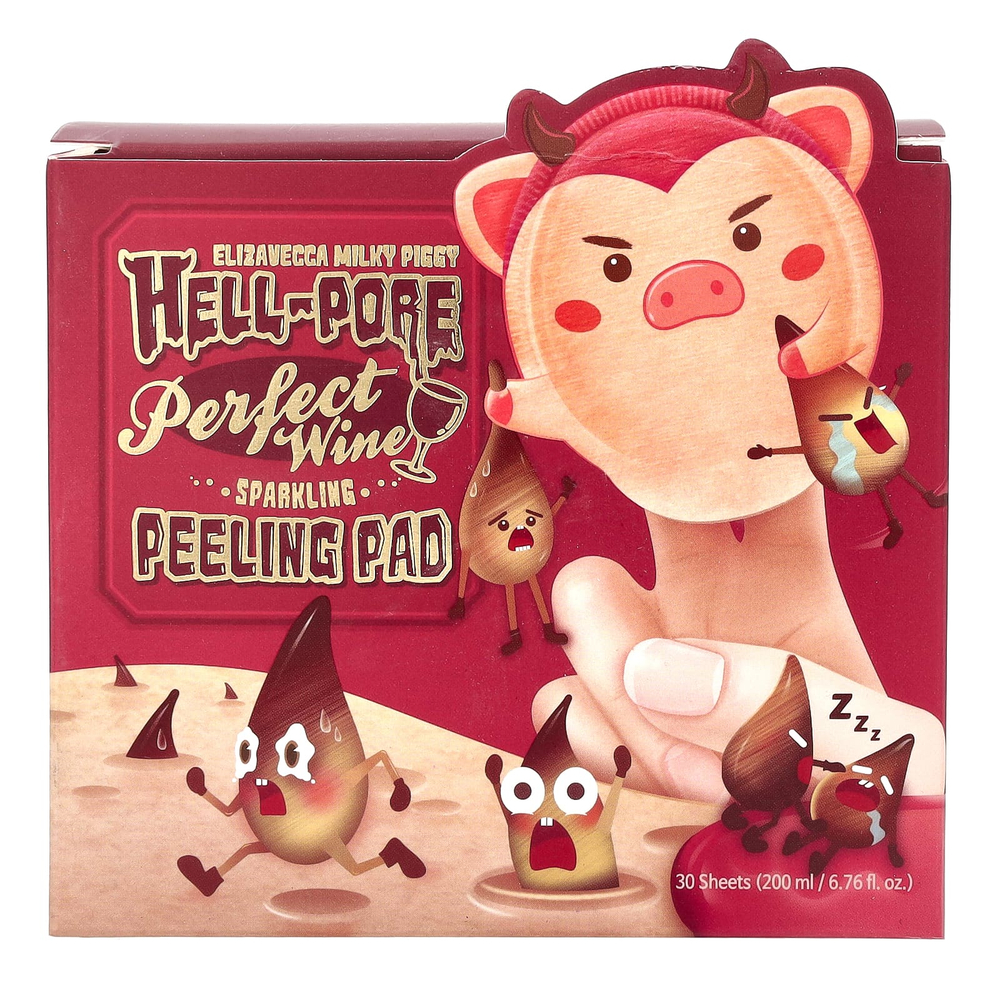 Elizavecca, Milky Piggy, Hell-Pore, диски для пилинга лица на основе игристого вина, 30 штук