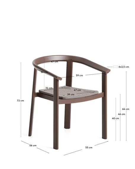 Уличный стул Erice из алюминия и шнура коричневого цвета