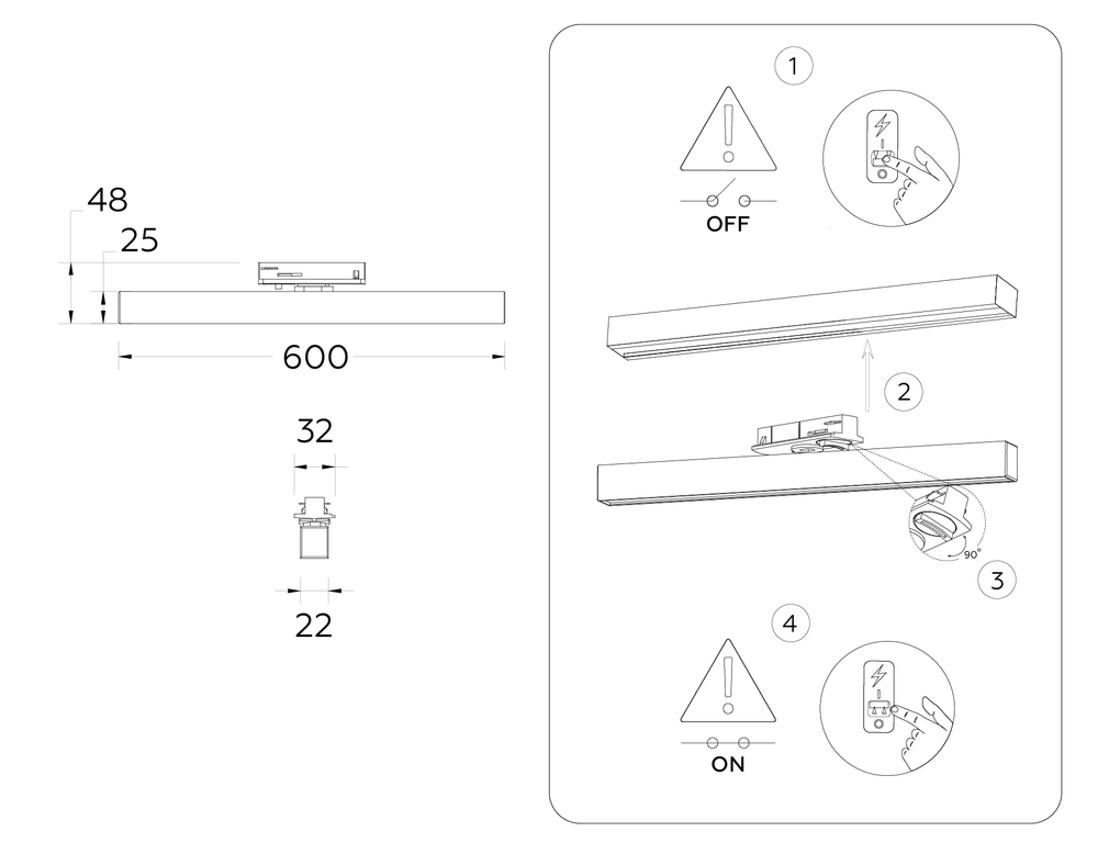 Светильник светодиодный трековый GL6775 BK черный LED 24W 3000K 600*22*48
