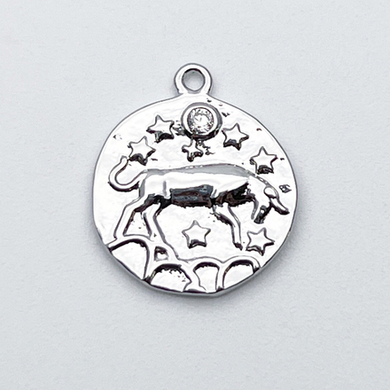 Подвеска Знак Зодиака Телец, цвет серебро (родий), фианит, размер 16*14 мм, цена за 1 шт