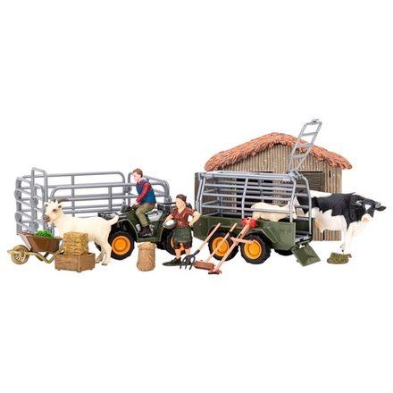 Набор фигурок животных серии "На ферме": 22 предмета: ферма, бык, козы, квадроцикл для перевозки животных, фермеры, инвентарь