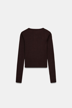 ZARA ФУТБОЛКА С ДЛИННЫМИ РУКАВАМИ, КОРИЧНЕВЫЙ