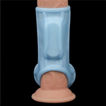 Насадка на пенис с вибрацией с рукавом для мошонки Ridge Knights Ring голубая (13,3*2,8)