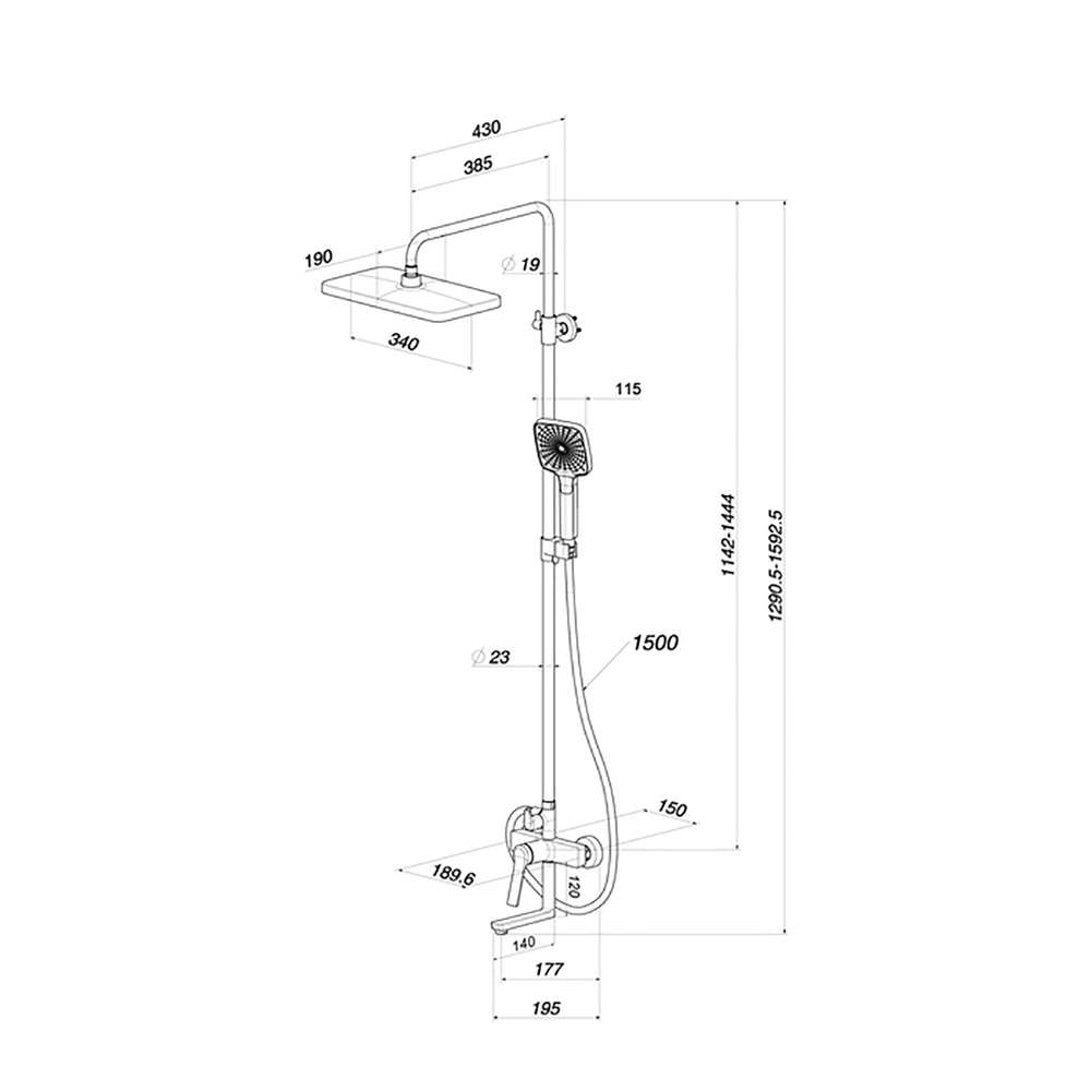 Душевая система 35к IDDIS PARGM3Fi06 "Parker" лейка "Тропический душ" ГРАФИТ матовый
