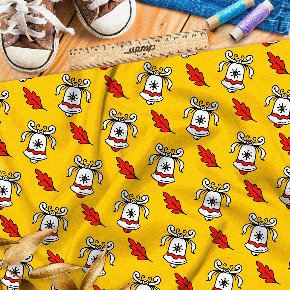 Ткань оксфорд 600 белые колокольчики и опадающие листья дуба