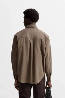 ZARА РУБАШКА ИЗ РЕЛЬЕФНОГО ХЛОПКА, СЕРО-КОРИЧНЕВЫЙ
