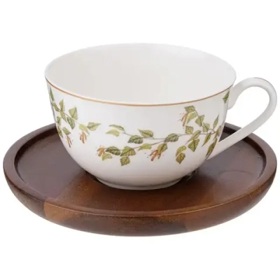 Чайная пара Lefard Березки 300 мл на деревянном блюдце