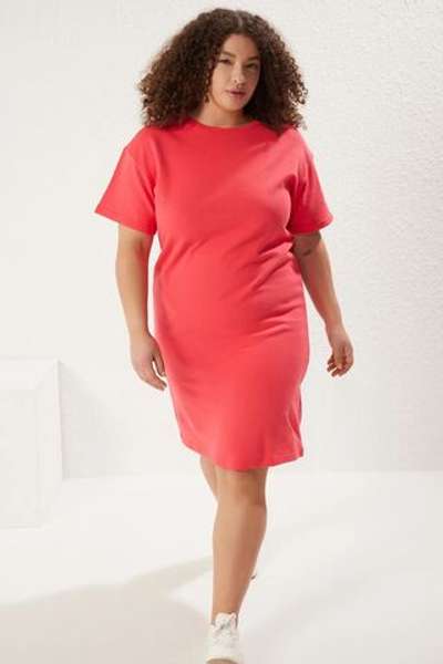 с цветком граната, вязаное из 2 ниток платье больших размеров TBBSS25AH00131