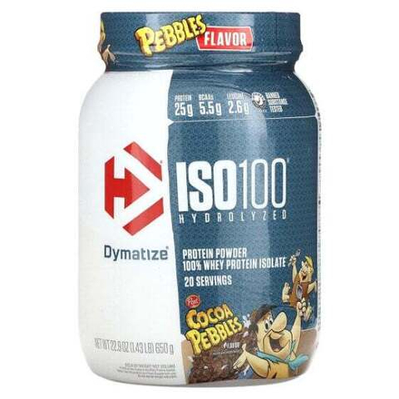 Сывороточный протеин Dymatize, ISO100, гидролизованный, 100% изолят сывороточного протеина, галька какао, 640 г (1,4 фунта)
