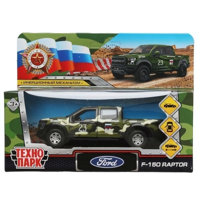 Модель ин. мет. Ford F150 Raptor 12см, дв. багаж. камуф, коробка (Технопарк)