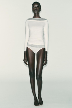 ZARA ФУТБОЛКА С ВЫРЕЗОМ «ЛОДОЧКА», БЕЛЫЙ