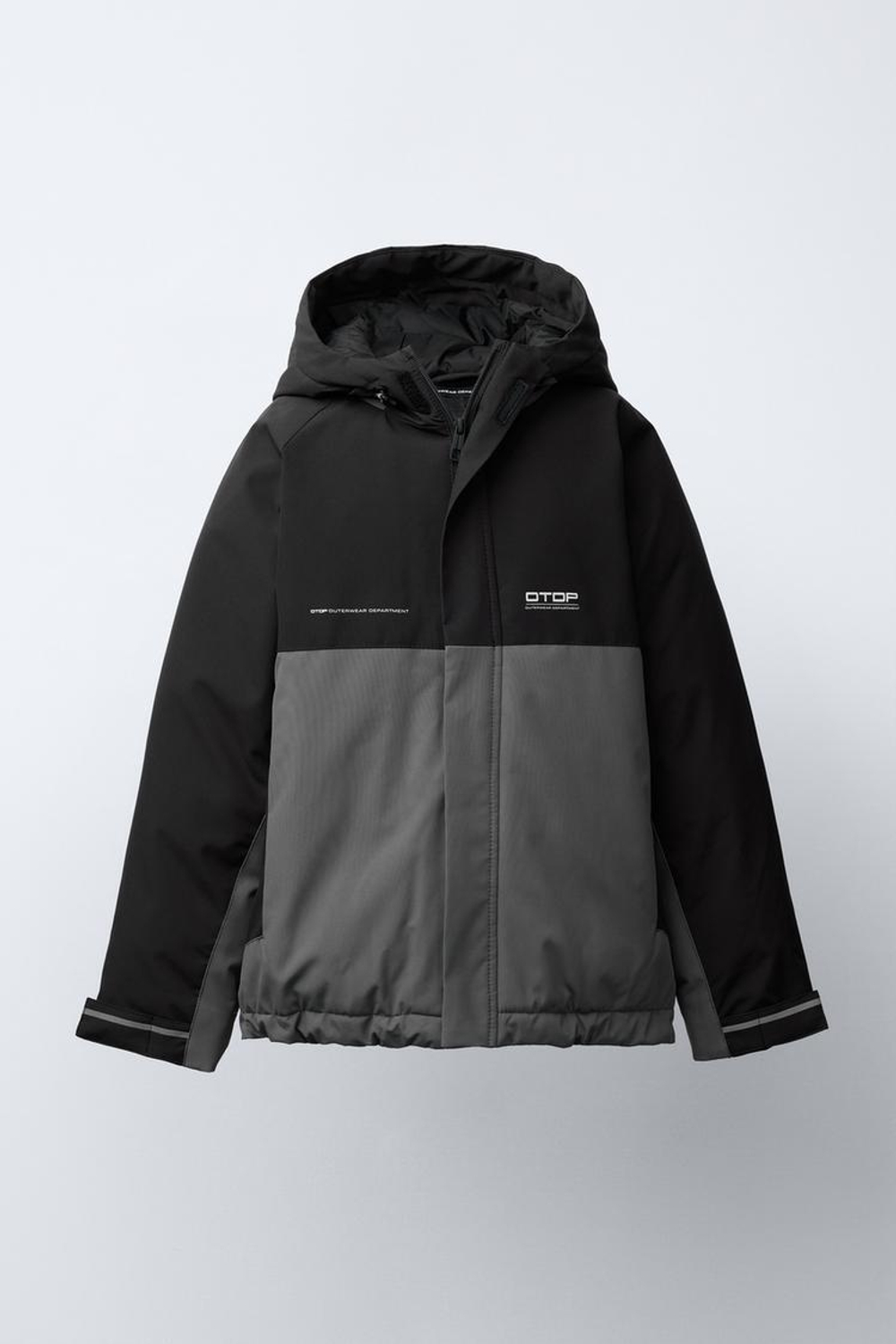 ZARA КУРТКА COLOR BLOCK WATER REPELLENT, ЧЕРНЫЙ