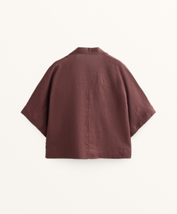 Oysho Рубашка свободного кроя с коротким рукавом из 100% льна, винный