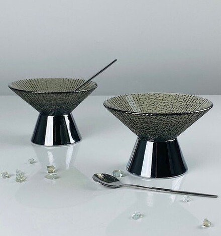 Lenardi 588-720 Набор из 2 креманок 12см 150мл с ложками в под.уп.(х18) Стекло