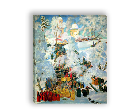 "Крещенское водосвятие", Кустодиев Борис Михайлович, картина (репродукция)