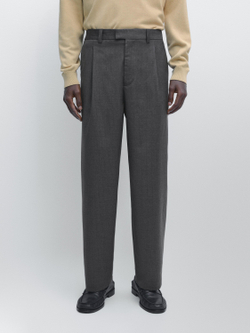 Massimo Dutti Брюки с вытачками из шерстяной смеси, серый