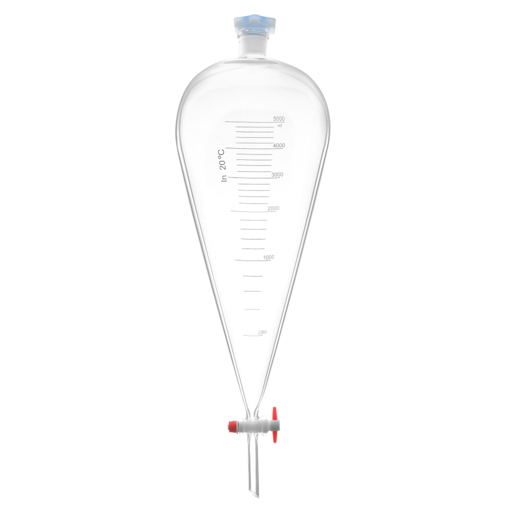 Воронка делительная грушевидная, 5000 мл, шлиф 29/32, с PTFE краном и пробкой