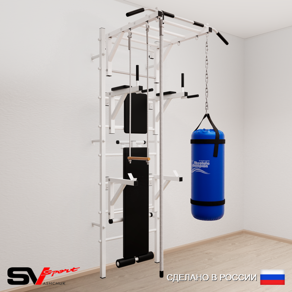 Шведская стенка Sv Sport 5661 (Турник рукоход/Брусья/Стойка/Скамья/Канат/Трапеция/Цепь/Мешок 15кг)