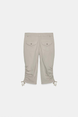 ZARA БРЮКИ КАПРИ СО СБОРКОЙ, СВЕТЛО-СЕРЫЙ