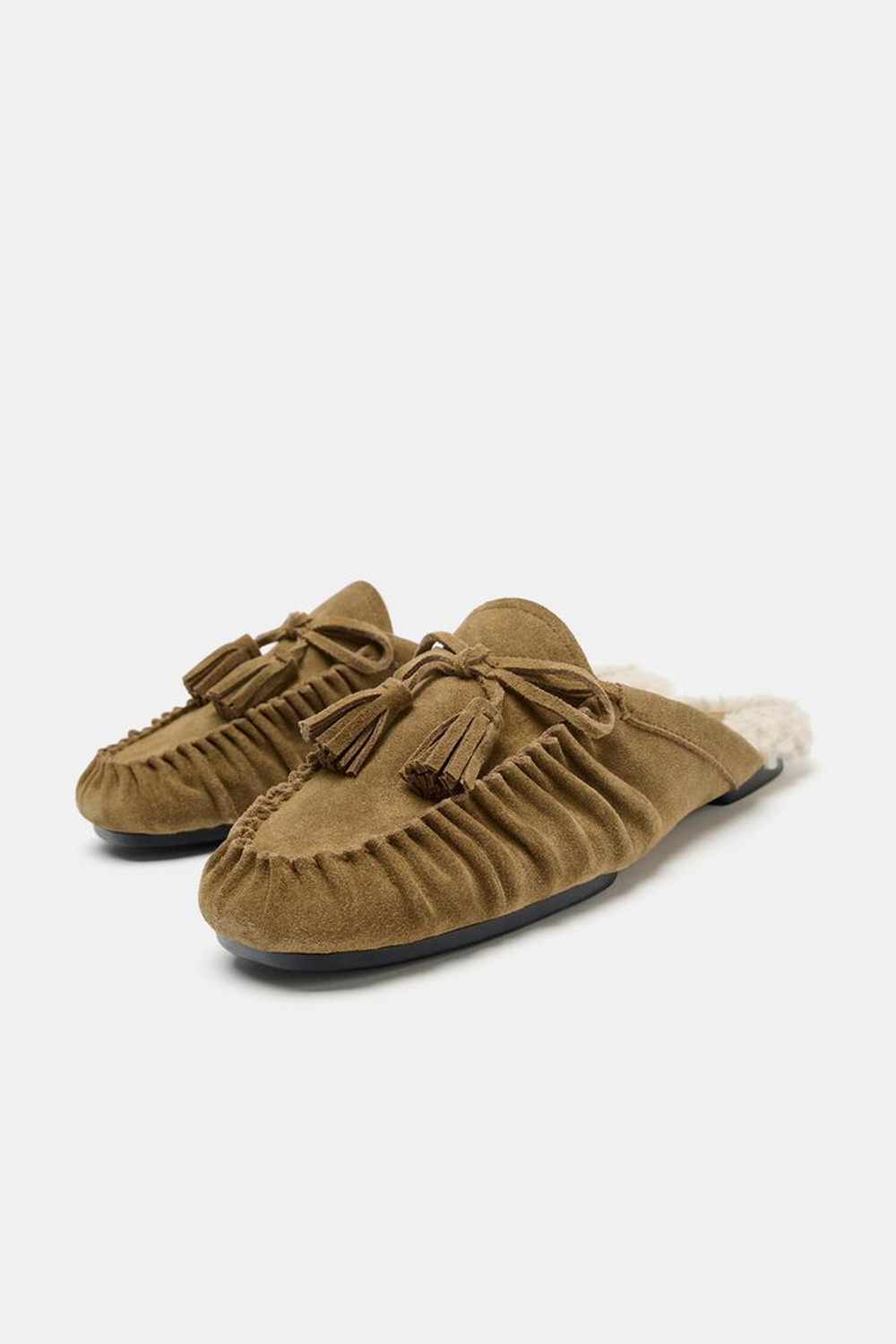 ZARA ЗАМШЕВЫЕ МЮЛИ-ЛОФЕРЫ, БЕЖЕВЫЙ