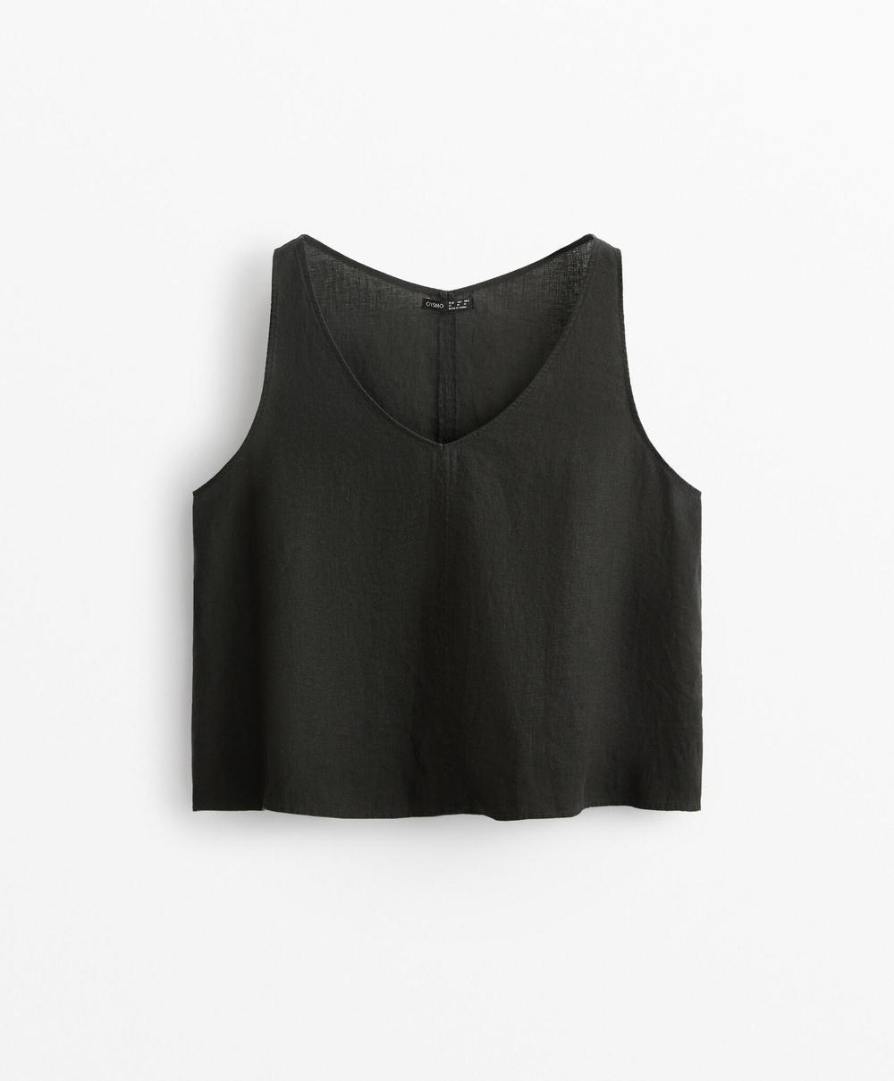 Oysho Топ из 100% льна с V-образным вырезом, антрацитовый