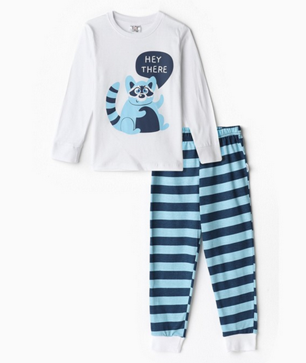 Пижама для мальчиков А.ПДЭМ-006, белый/синий/енот, р. 110см 9758862