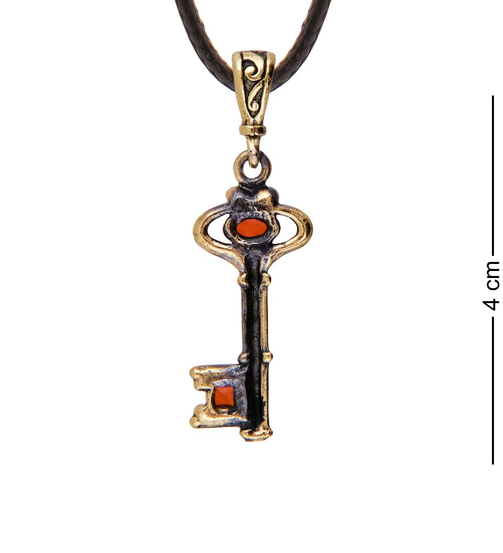 AM-3627 Подвеска «Ключик от ларчика» (латунь, янтарь)