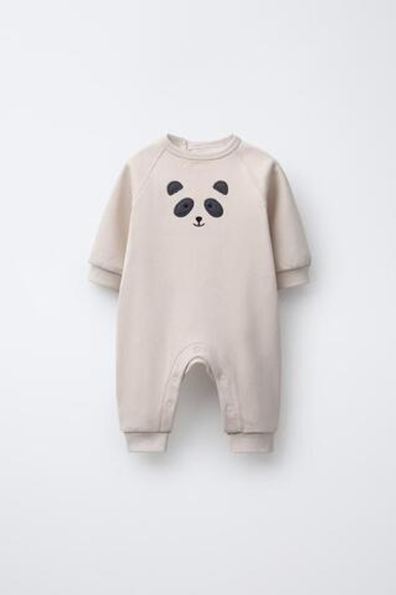 ZARA КОМБИНЕЗОН ИЗ ФЛИСА С ВЫШИВКОЙ «МЕДВЕДЬ», ЭКРЮ