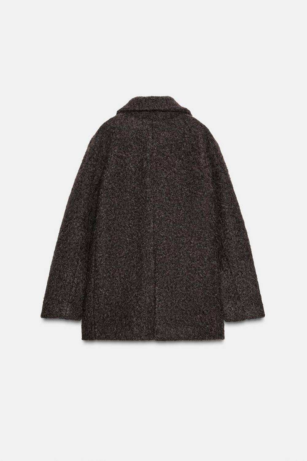 ZARA ПОЛУПАЛЬТО ИЗ БУКЛЕ, ТЕМНО-КОРИЧНЕВЫЙ