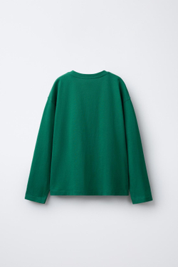 ZARA ФУТБОЛКА В УНИВЕРСИТЕТСКОМ СТИЛЕ С ПРИНТОМ, ЗЕЛЕНЫЙ