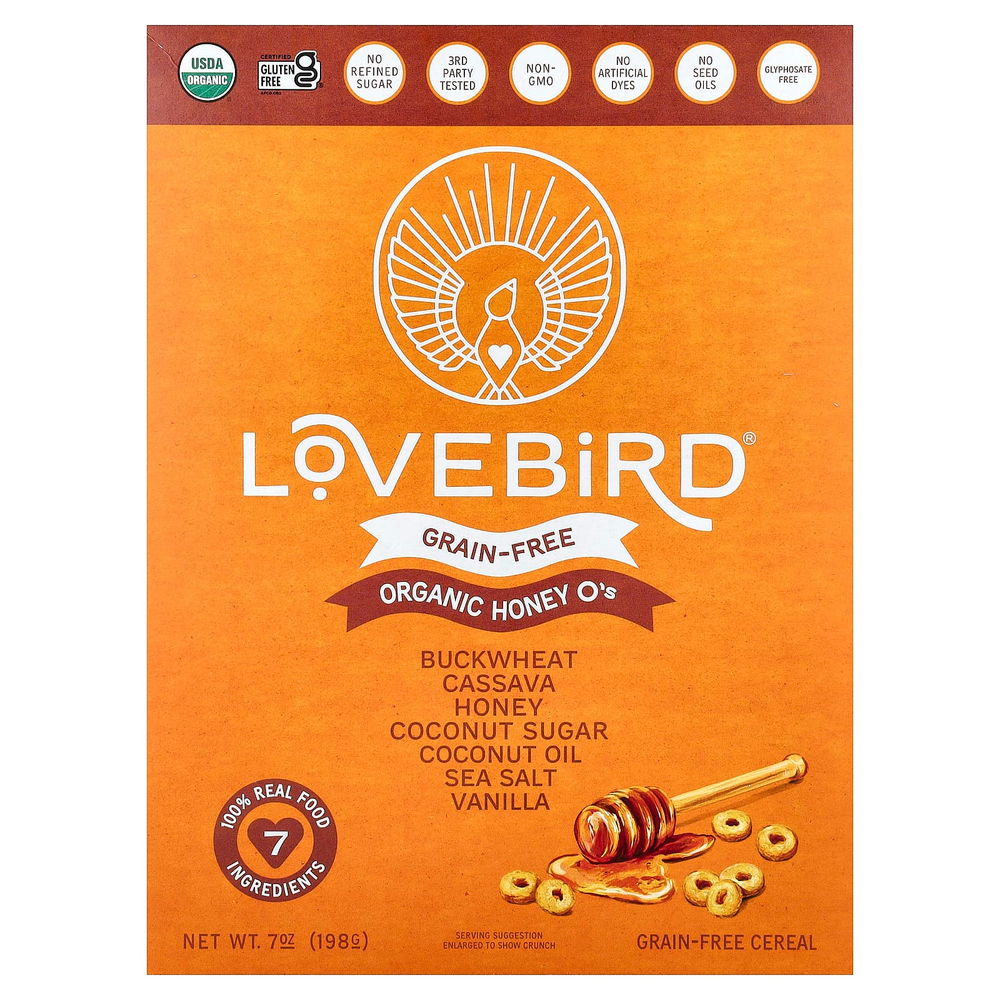 Lovebird, органические беззерновые хлопья, мед, 198 г (7 унций)