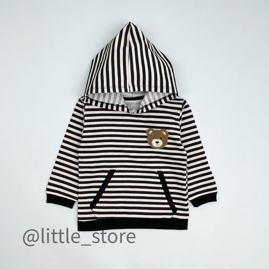 Худи из футера(тонкого) "Медвежонок" черный/бежевый