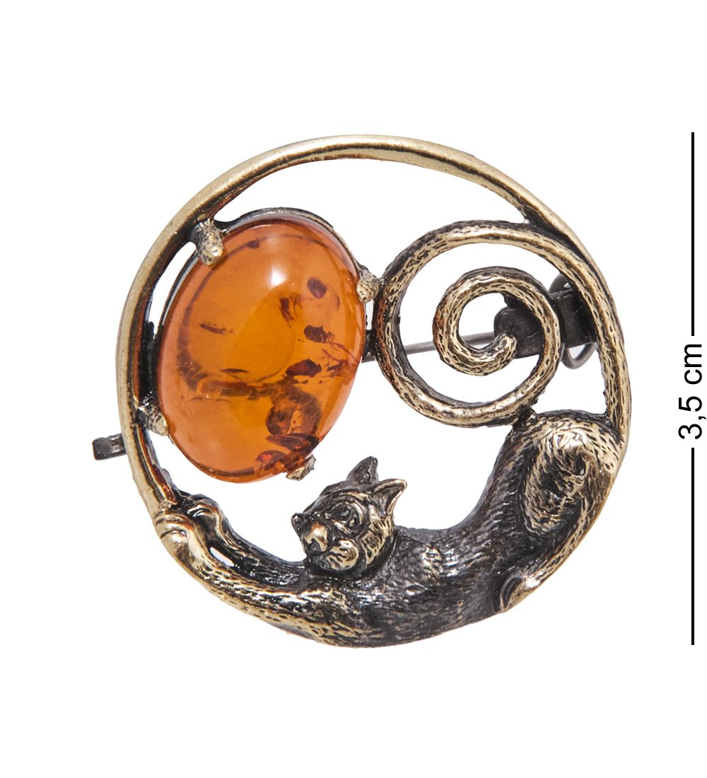 AM-4080 Брошь «Кошечка» (латунь, янтарь)