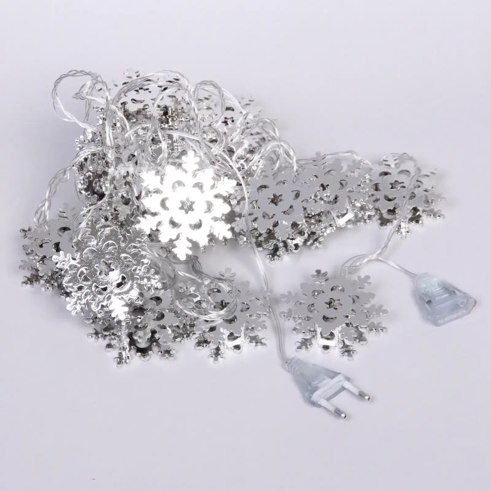 Гирлянда для дома «Серебряная снежинка» 4м 20 ламп LED, 6,3 см прозр.пров.,1 реж, IP-20, Белый (возможность соединения)