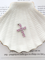 Подвеска крест с фианитами розовый