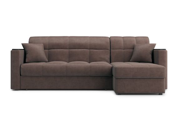 Диван угловой с оттоманкой Неаполь 1,4 - Velutto 23 шоколад/накладка венге